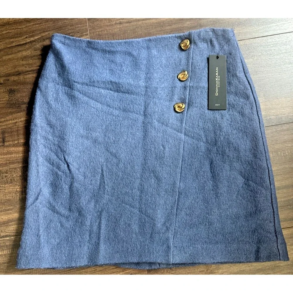 Donna Karan New York Women's Wool-Blend Trendy chic Dressy Pencil Skirt Blue 10